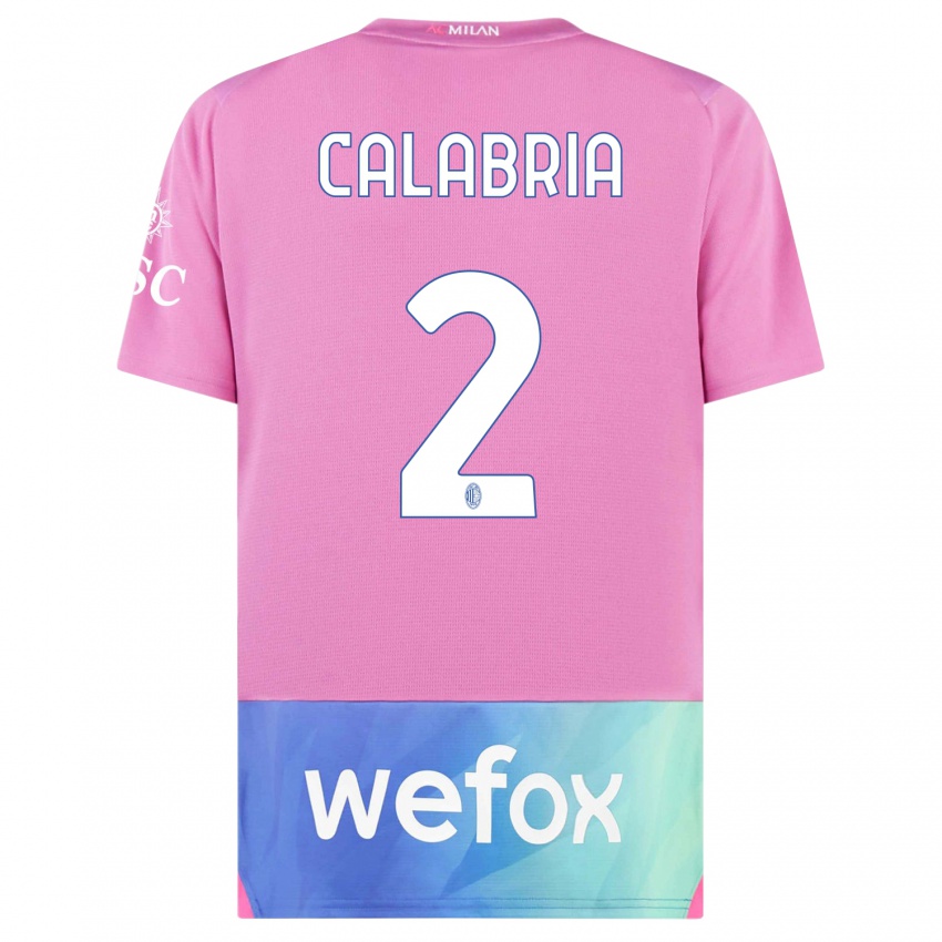 Niño Camiseta Davide Calabria #2 Rosado Morado Equipación Tercera 2023/24 La Camisa Perú