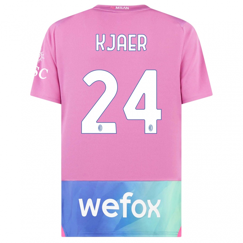 Niño Camiseta Simon Kjaer #24 Rosado Morado Equipación Tercera 2023/24 La Camisa Perú