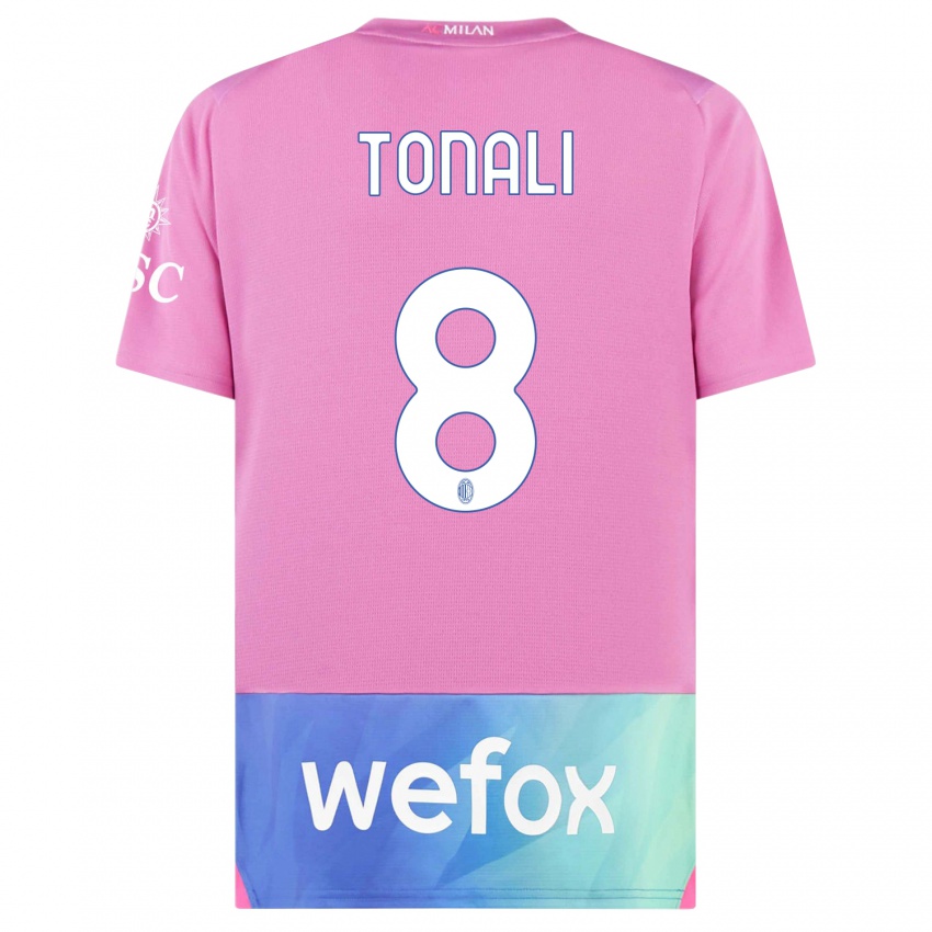 Niño Camiseta Sandro Tonali #8 Rosado Morado Equipación Tercera 2023/24 La Camisa Perú