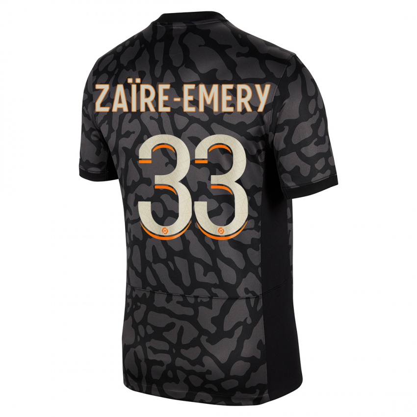 Niño Camiseta Warren Zaire Emery #33 Negro Equipación Tercera 2023/24 La Camisa Perú