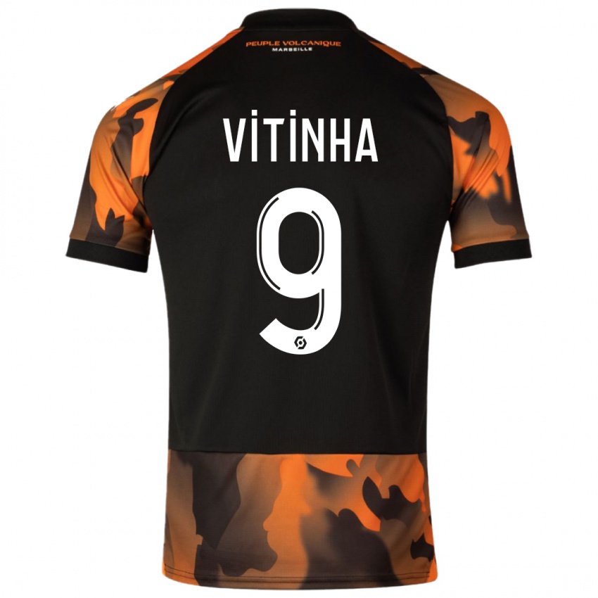 Niño Camiseta Vitinha #9 Negro Naranja Equipación Tercera 2023/24 La Camisa Perú