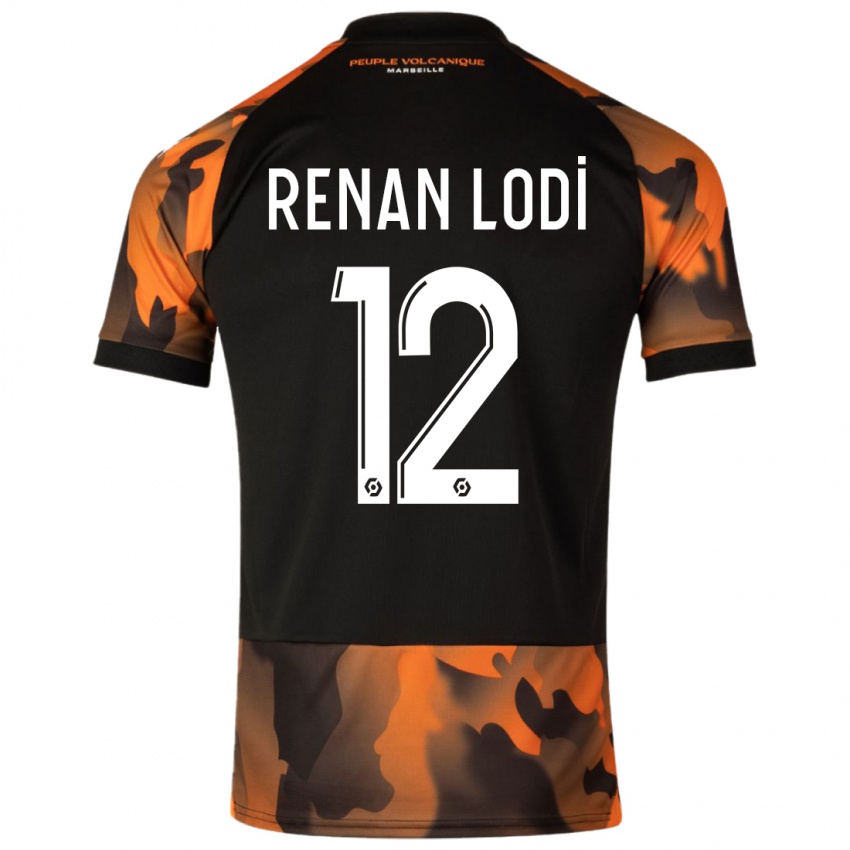 Niño Camiseta Renan Lodi #12 Negro Naranja Equipación Tercera 2023/24 La Camisa Perú