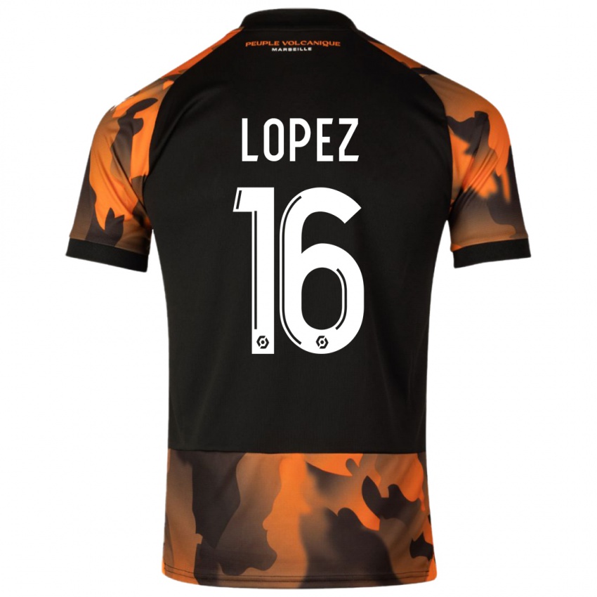 Niño Camiseta Pau Lopez #16 Negro Naranja Equipación Tercera 2023/24 La Camisa Perú