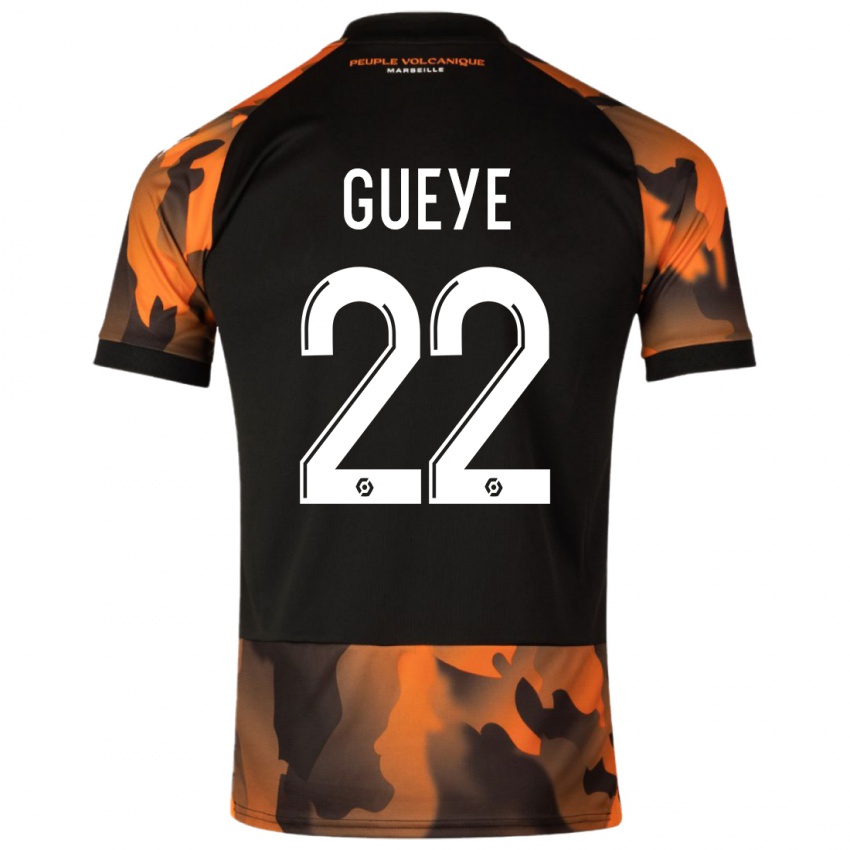 Niño Camiseta Pape Gueye #22 Negro Naranja Equipación Tercera 2023/24 La Camisa Perú