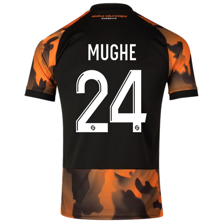 Niño Camiseta François Mughe #24 Negro Naranja Equipación Tercera 2023/24 La Camisa Perú