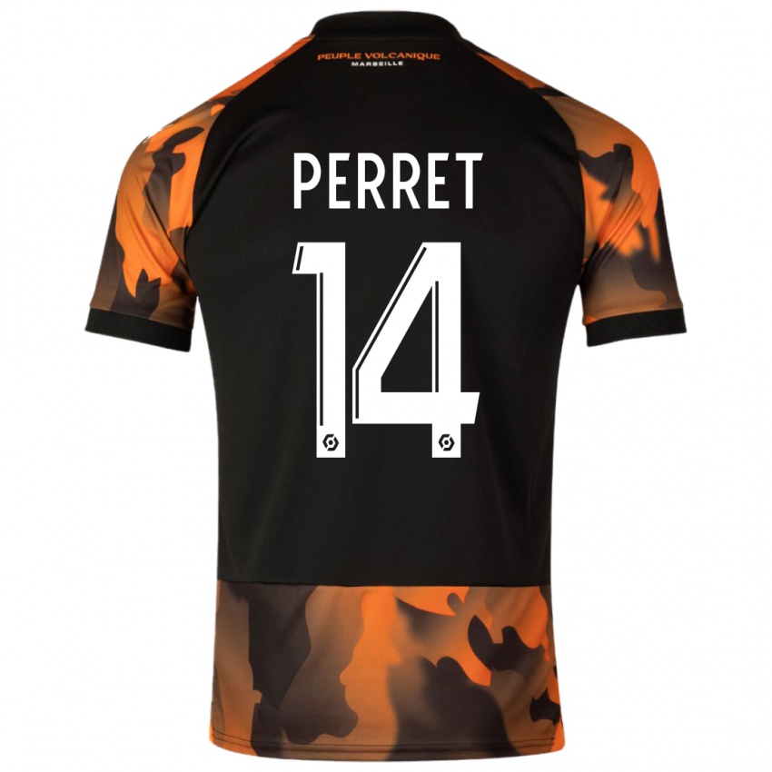 Niño Camiseta Jenny Perret #14 Negro Naranja Equipación Tercera 2023/24 La Camisa Perú