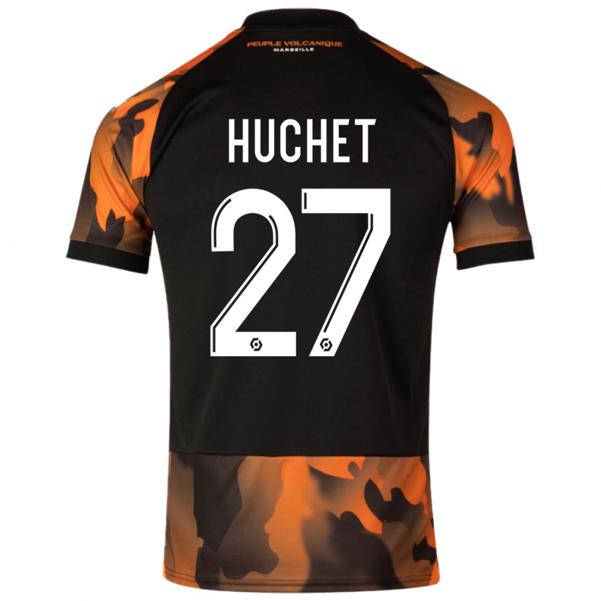 Niño Camiseta Sarah Huchet #27 Negro Naranja Equipación Tercera 2023/24 La Camisa Perú