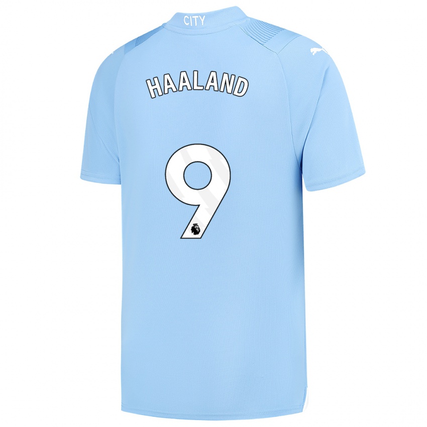 Hombre Camiseta Erling Haaland #9 Azul Claro 1ª Equipación 2023/24 La Camisa Perú