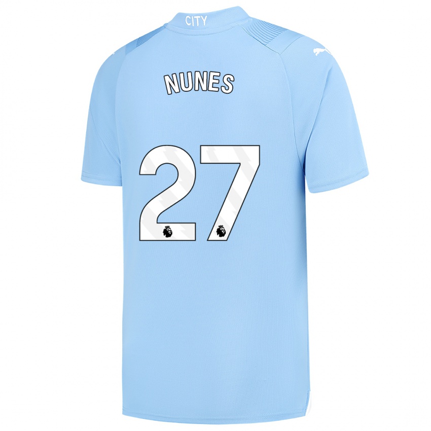 Hombre Camiseta Matheus Nunes #27 Azul Claro 1ª Equipación 2023/24 La Camisa Perú