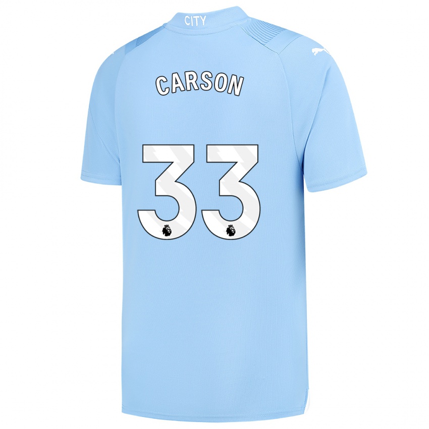 Hombre Camiseta Scott Carson #33 Azul Claro 1ª Equipación 2023/24 La Camisa Perú