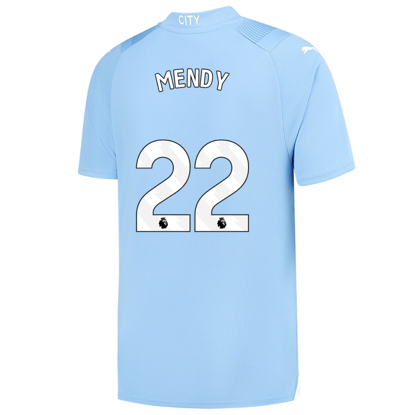 Hombre Camiseta Benjamin Mendy #22 Azul Claro 1ª Equipación 2023/24 La Camisa Perú