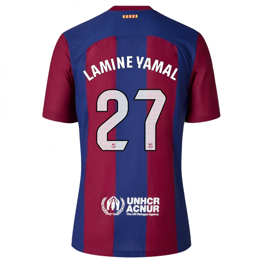 Hombre Camiseta Lamine Yamal #27 Rojo Azul 1ª Equipación 2023/24 La Camisa Perú