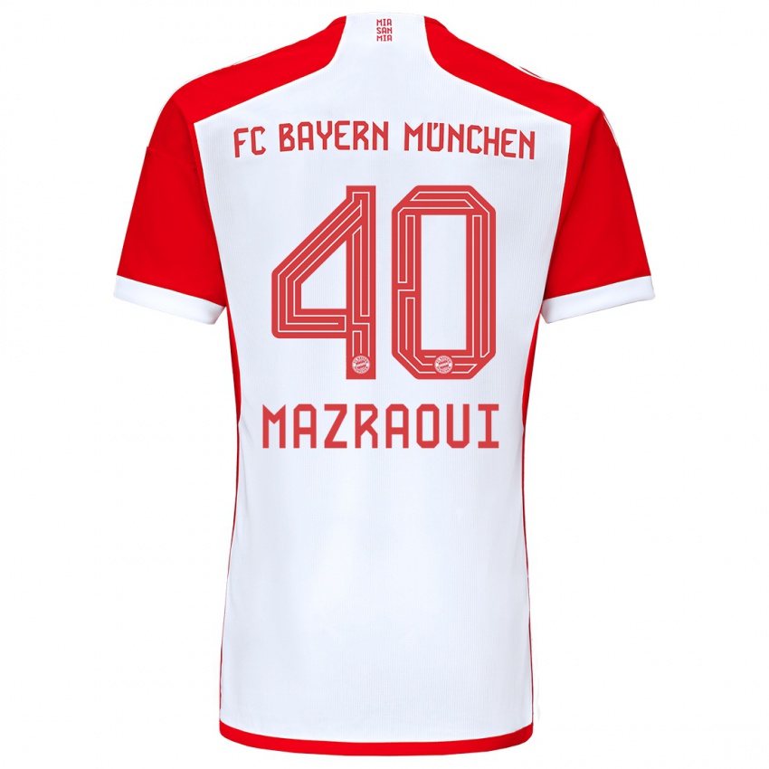 Hombre Camiseta Noussair Mazraoui #40 Rojo Blanco 1ª Equipación 2023/24 La Camisa Perú