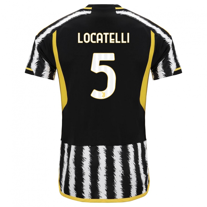 Hombre Camiseta Manuel Locatelli #5 Blanco Negro 1ª Equipación 2023/24 La Camisa Perú