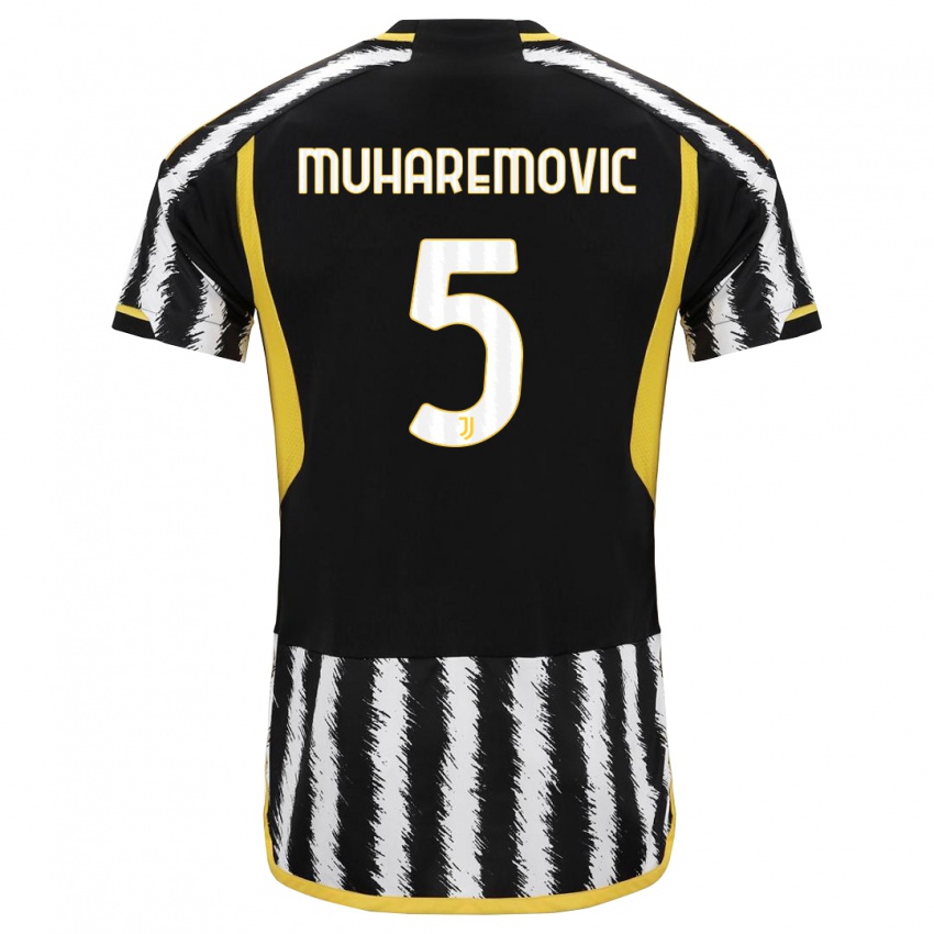 Hombre Camiseta Tarik Muharemovic #5 Blanco Negro 1ª Equipación 2023/24 La Camisa Perú