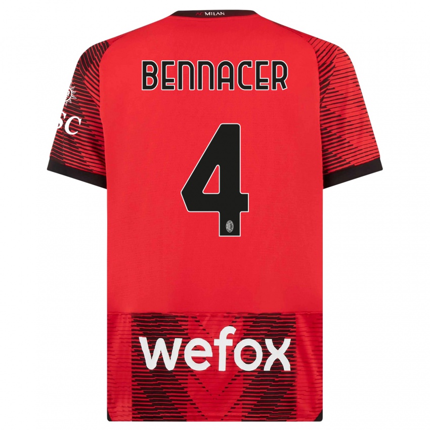 Hombre Camiseta Ismael Bennacer #4 Negro Rojo 1ª Equipación 2023/24 La Camisa Perú