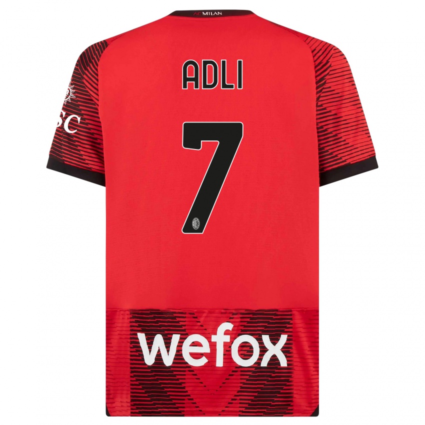 Hombre Camiseta Yacine Adli #7 Negro Rojo 1ª Equipación 2023/24 La Camisa Perú