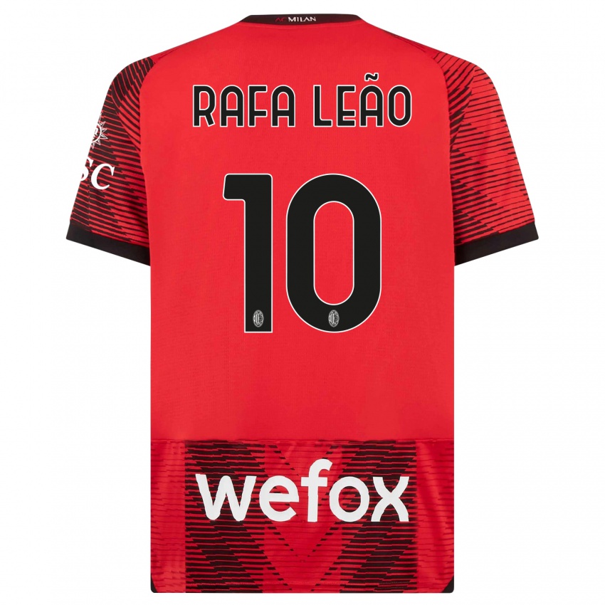 Hombre Camiseta Rafael Leao #10 Negro Rojo 1ª Equipación 2023/24 La Camisa Perú
