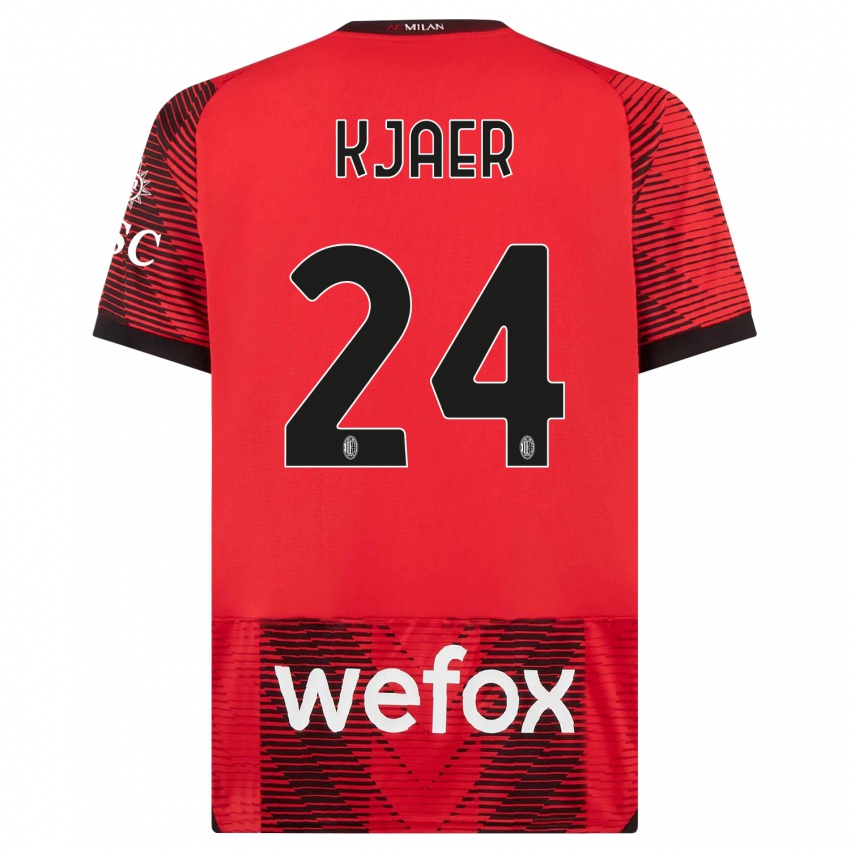 Hombre Camiseta Simon Kjaer #24 Negro Rojo 1ª Equipación 2023/24 La Camisa Perú