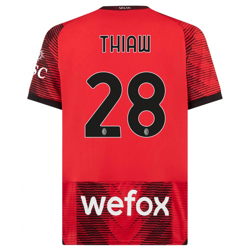 Hombre Camiseta Malick Thiaw #28 Negro Rojo 1ª Equipación 2023/24 La Camisa Perú