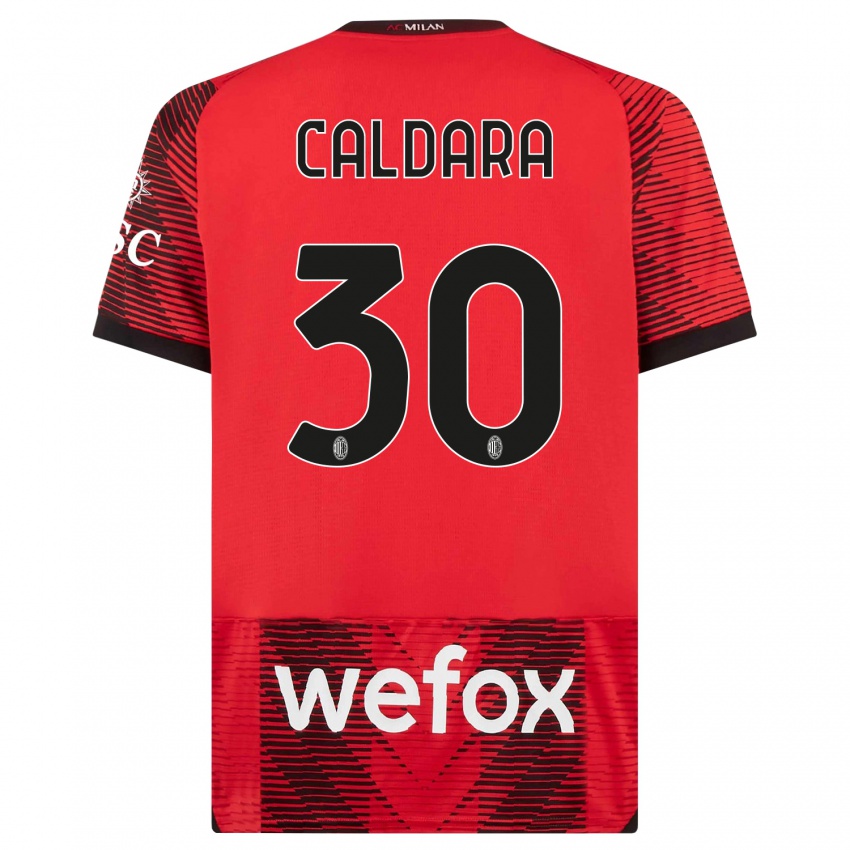 Hombre Camiseta Mattia Caldara #30 Negro Rojo 1ª Equipación 2023/24 La Camisa Perú