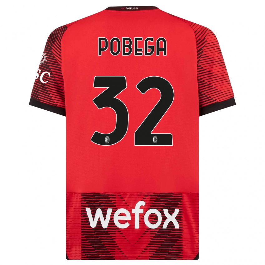 Hombre Camiseta Tommaso Pobega #32 Negro Rojo 1ª Equipación 2023/24 La Camisa Perú