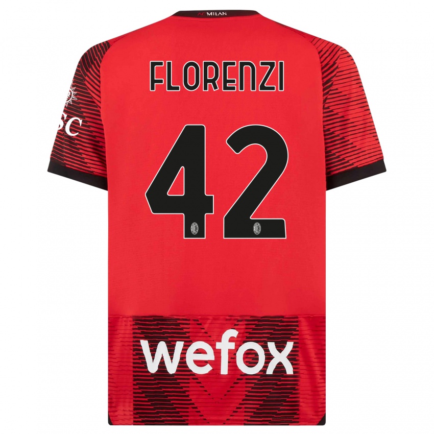 Hombre Camiseta Alessandro Florenzi #42 Negro Rojo 1ª Equipación 2023/24 La Camisa Perú