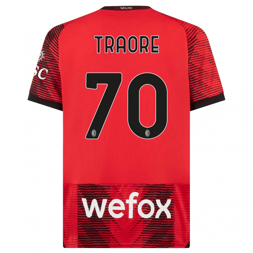 Hombre Camiseta Chaka Traore #70 Negro Rojo 1ª Equipación 2023/24 La Camisa Perú