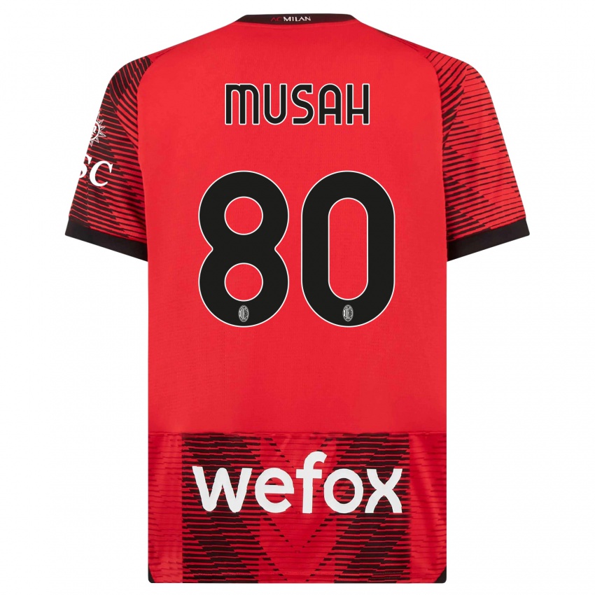 Hombre Camiseta Yunus Musah #80 Negro Rojo 1ª Equipación 2023/24 La Camisa Perú