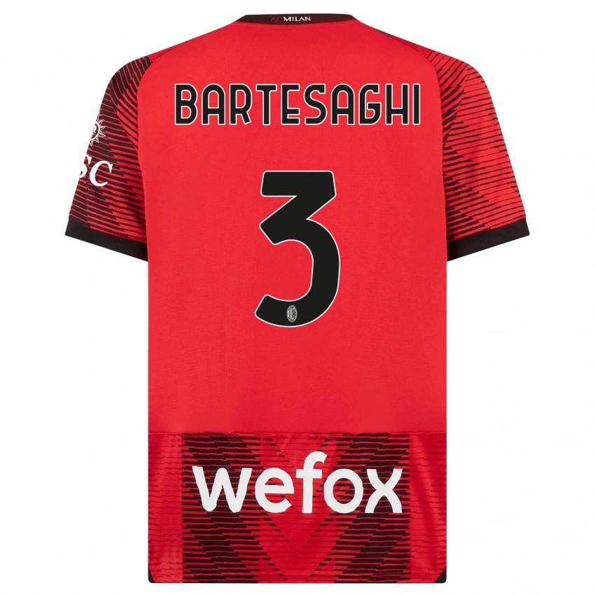 Hombre Camiseta Davide Bartesaghi #3 Negro Rojo 1ª Equipación 2023/24 La Camisa Perú