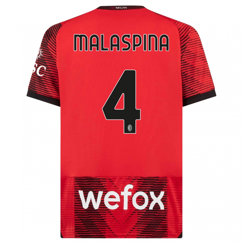 Hombre Camiseta Mattia Malaspina #4 Negro Rojo 1ª Equipación 2023/24 La Camisa Perú