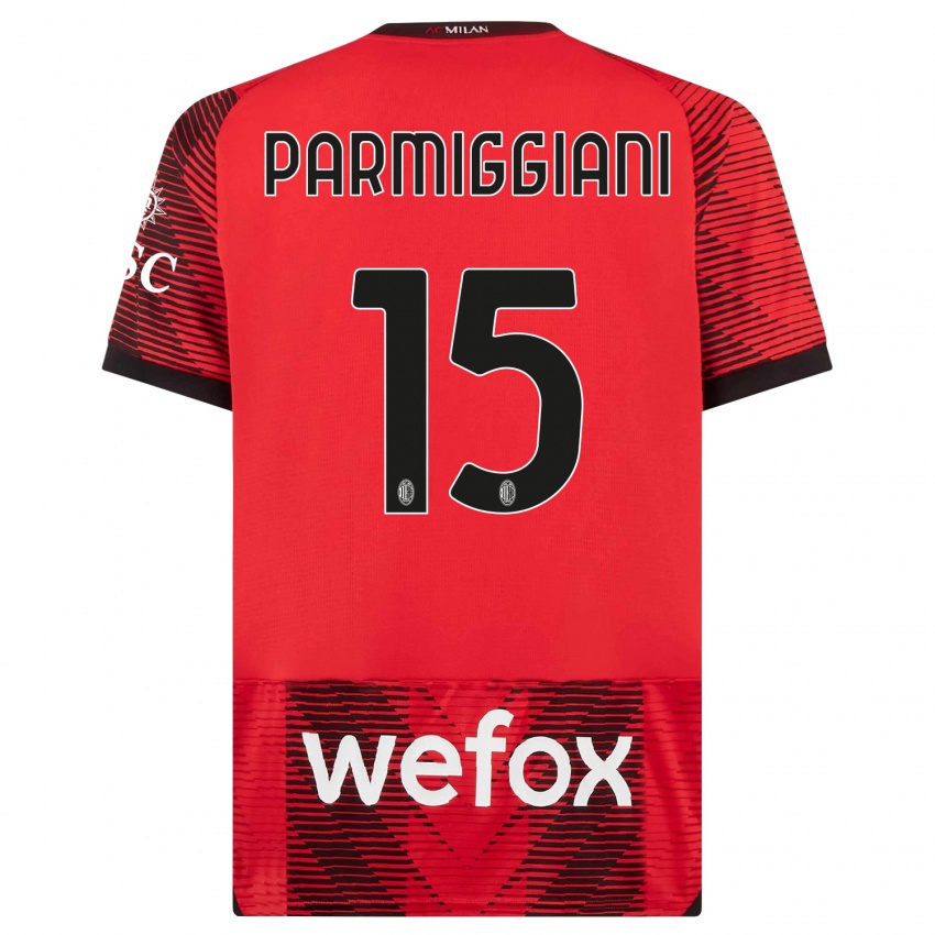 Hombre Camiseta Pietro Parmiggiani #15 Negro Rojo 1ª Equipación 2023/24 La Camisa Perú