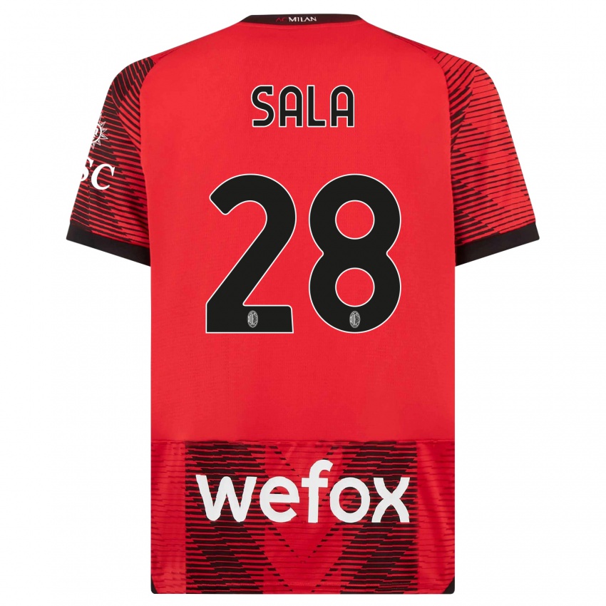 Hombre Camiseta Emanuele Sala #28 Negro Rojo 1ª Equipación 2023/24 La Camisa Perú