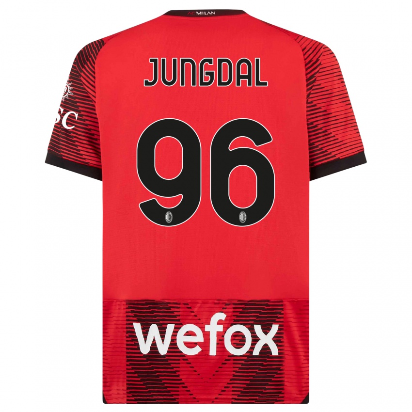 Hombre Camiseta Andreas Jungdal #96 Negro Rojo 1ª Equipación 2023/24 La Camisa Perú