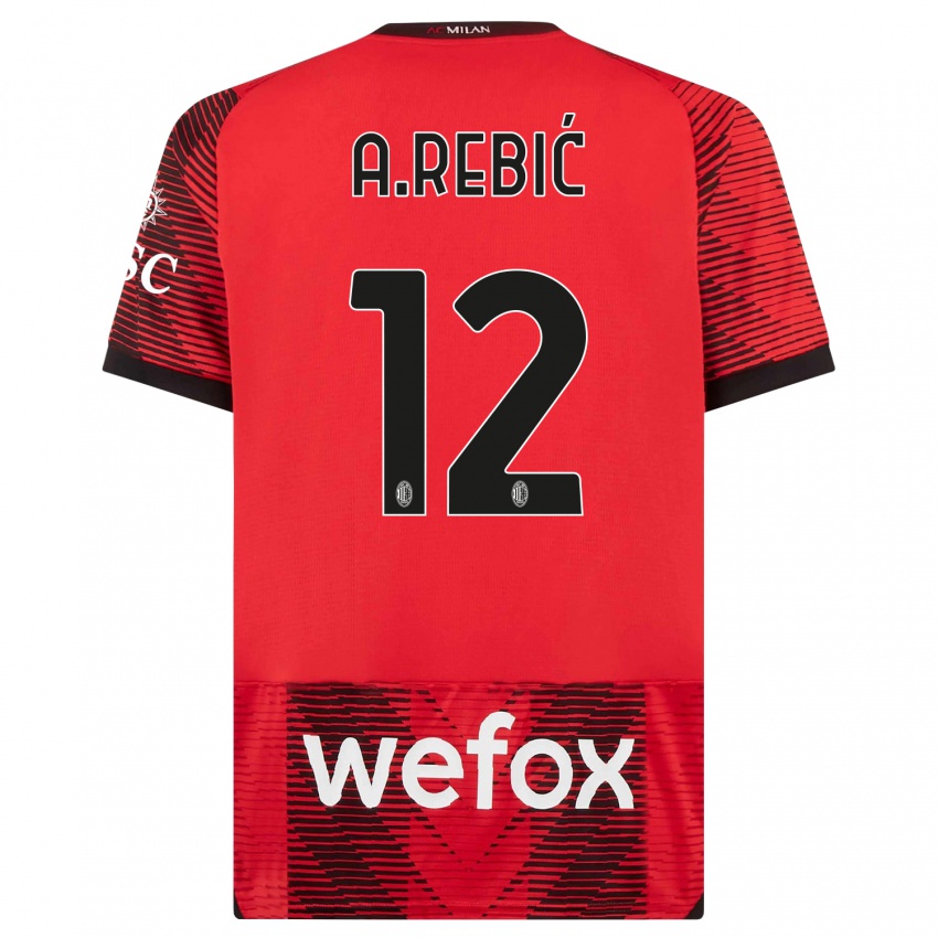 Hombre Camiseta Ante Rebic #12 Negro Rojo 1ª Equipación 2023/24 La Camisa Perú