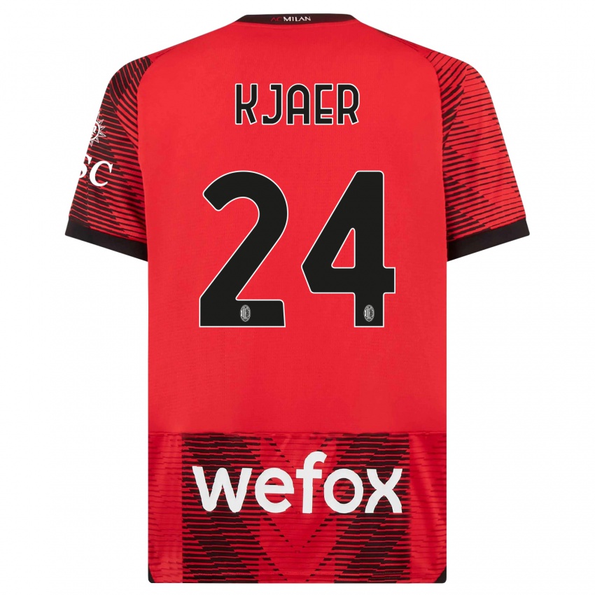 Hombre Camiseta Simon Kaer #24 Negro Rojo 1ª Equipación 2023/24 La Camisa Perú