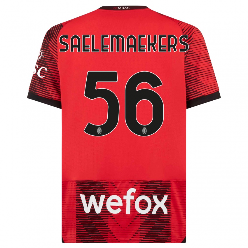Hombre Camiseta Alexis Saelemaekers #56 Negro Rojo 1ª Equipación 2023/24 La Camisa Perú