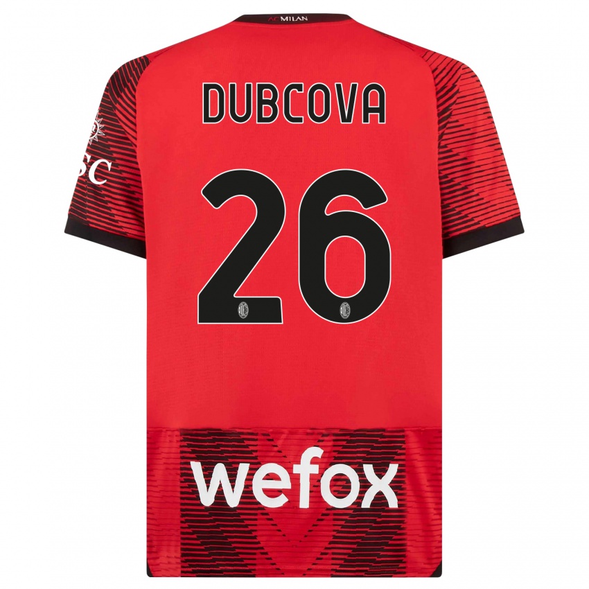 Hombre Camiseta Michaela Dubcova #26 Negro Rojo 1ª Equipación 2023/24 La Camisa Perú