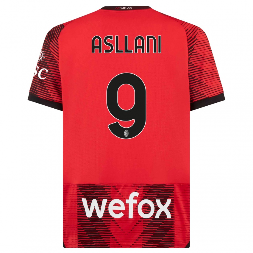 Hombre Camiseta Kosovare Asllani #9 Negro Rojo 1ª Equipación 2023/24 La Camisa Perú