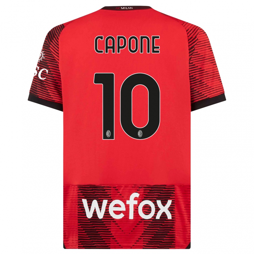 Hombre Camiseta Andrea Capone #10 Negro Rojo 1ª Equipación 2023/24 La Camisa Perú