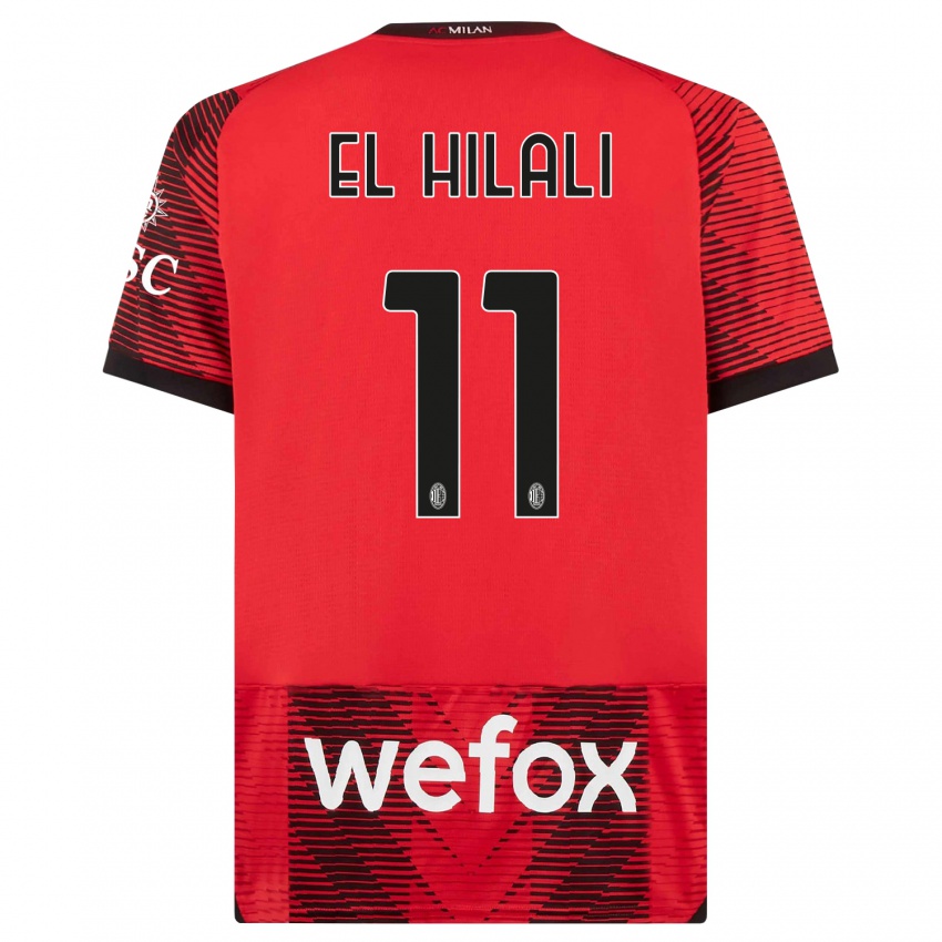 Hombre Camiseta Youns El Hilali #11 Negro Rojo 1ª Equipación 2023/24 La Camisa Perú