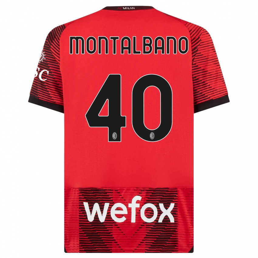 Hombre Camiseta Nicolo Montalbano #40 Negro Rojo 1ª Equipación 2023/24 La Camisa Perú