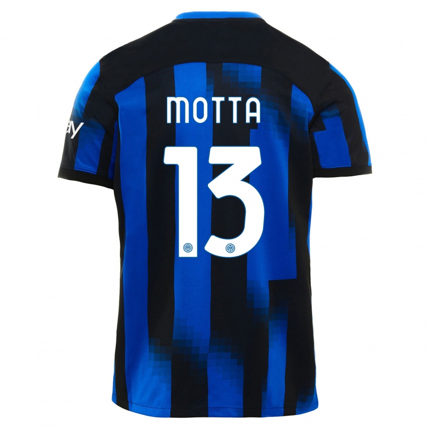 Hombre Camiseta Matteo Motta #13 Azul Negro 1ª Equipación 2023/24 La Camisa Perú