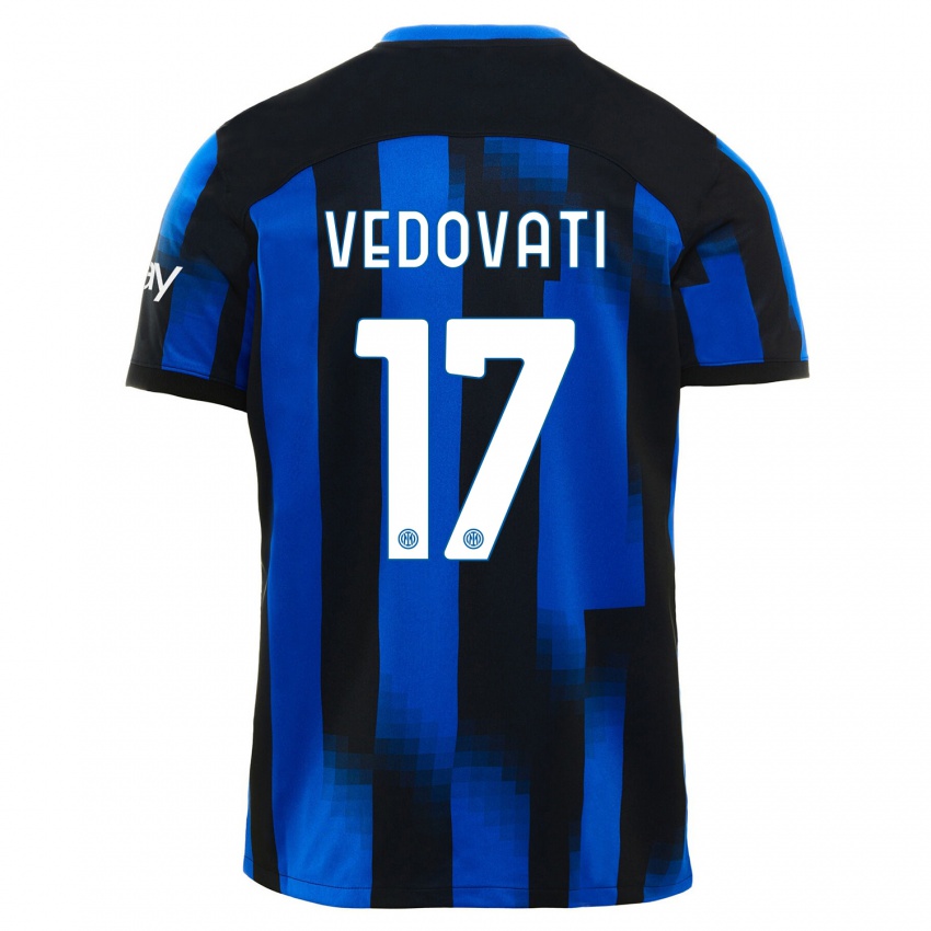 Hombre Camiseta Gabriele Vedovati #17 Azul Negro 1ª Equipación 2023/24 La Camisa Perú