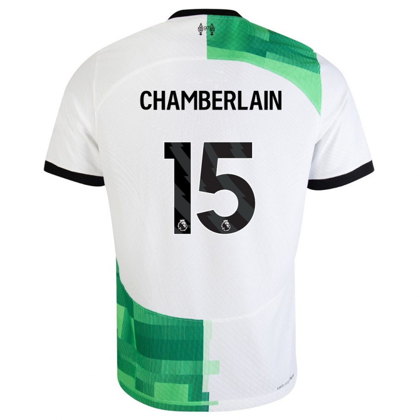 Hombre Camiseta Alex Oxlade Chamberlain #15 Blanco Verde 2ª Equipación 2023/24 La Camisa Perú