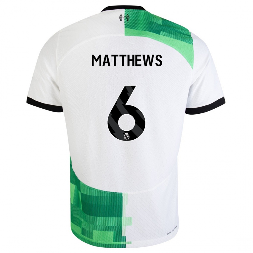 Hombre Camiseta Jasmine Matthews #6 Blanco Verde 2ª Equipación 2023/24 La Camisa Perú