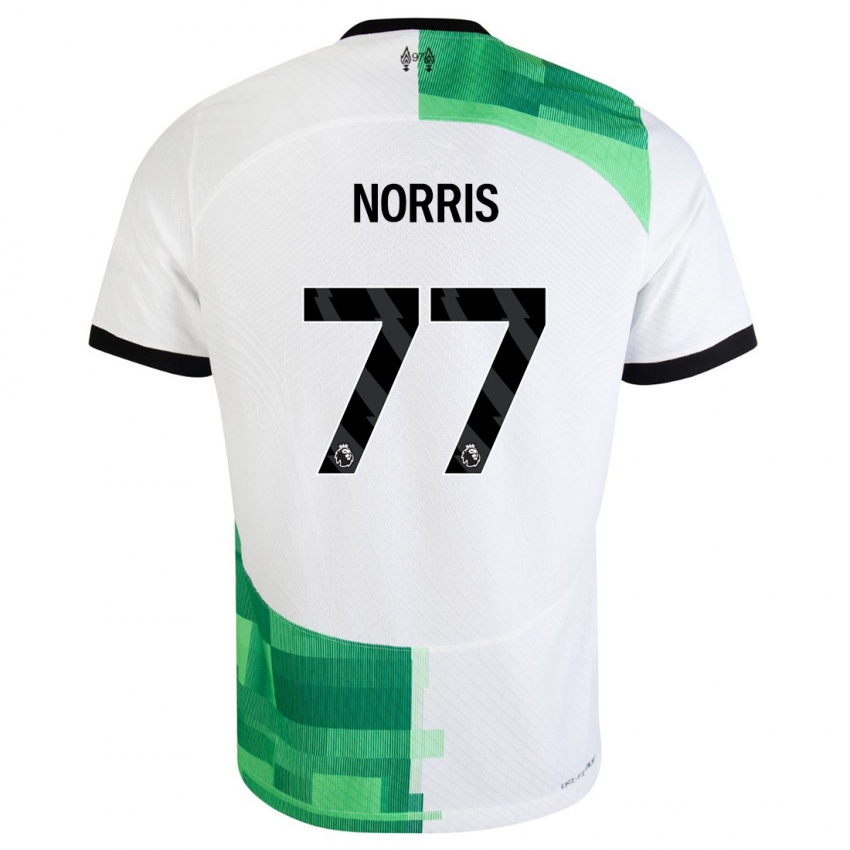 Hombre Camiseta James Norris #77 Blanco Verde 2ª Equipación 2023/24 La Camisa Perú