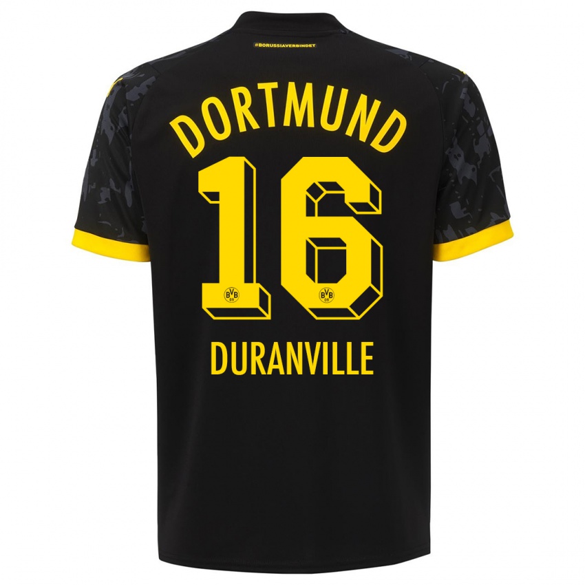 Hombre Camiseta Julien Duranville #16 Negro 2ª Equipación 2023/24 La Camisa Perú