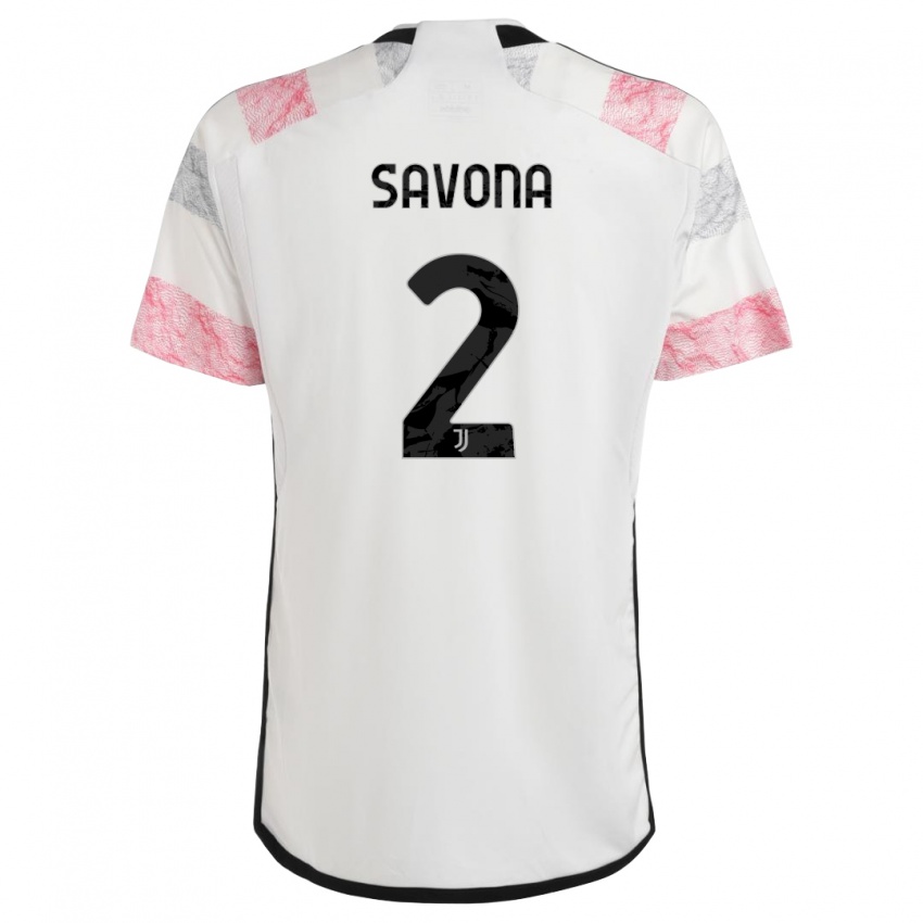 Hombre Camiseta Nicolo Savona #2 Blanco Rosa 2ª Equipación 2023/24 La Camisa Perú