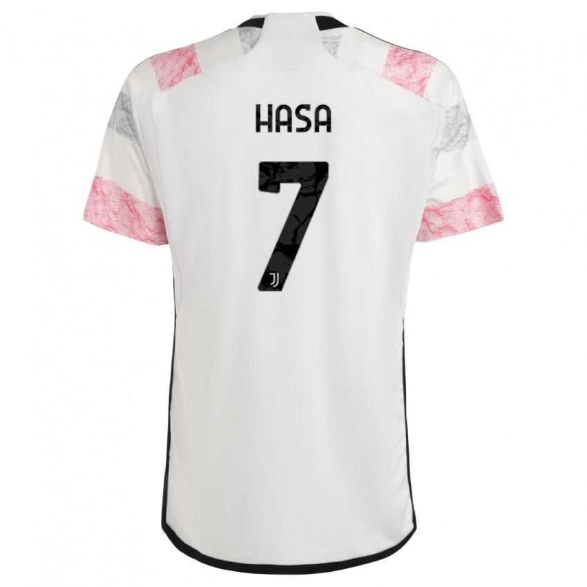 Hombre Camiseta Luis Hasa #7 Blanco Rosa 2ª Equipación 2023/24 La Camisa Perú